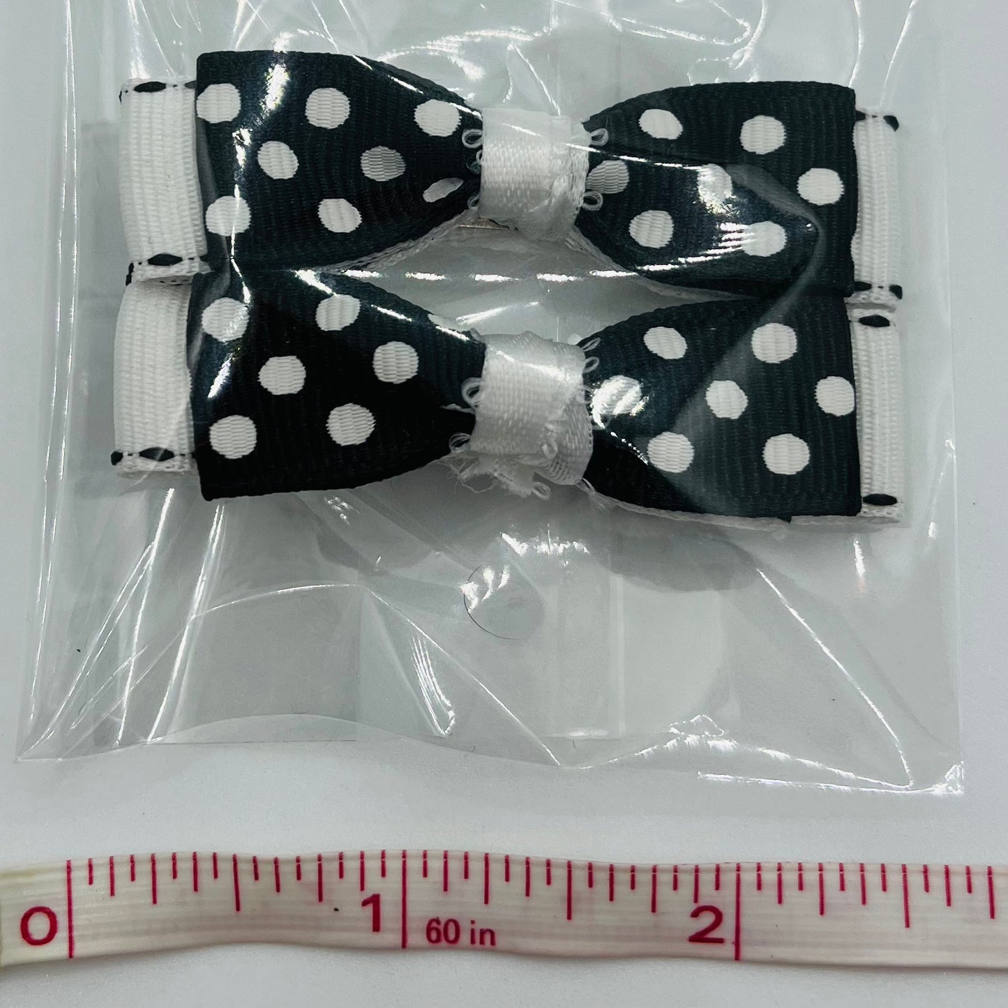 Black Polkadot and White Mama Kat bow set